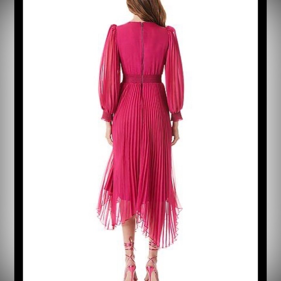 NWT Alice + Olivia Sion raspberry crinkle chiffon midi dress Size 8 - Picture 2 of 6